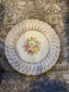 Vintage Floral plate 22k Gold